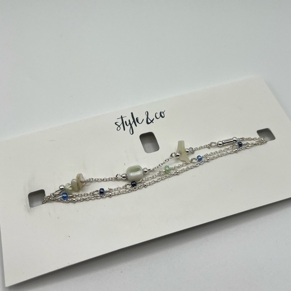 Style & Co Mixed Bead Multi-Row Ankle Bracelet in Silver-Tone NWT MSRP $25 - Picture 3 of 4